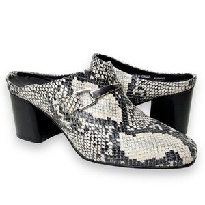 ASOS Reptile Snakeskin Mules 40 9.5 black white neutral  square toe shoes heels